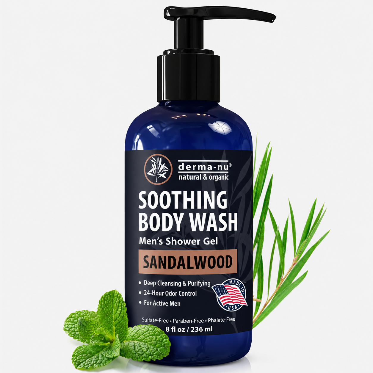 Derma-Nu Soothing Body Wash for Men — Sandalwood— 8 oz